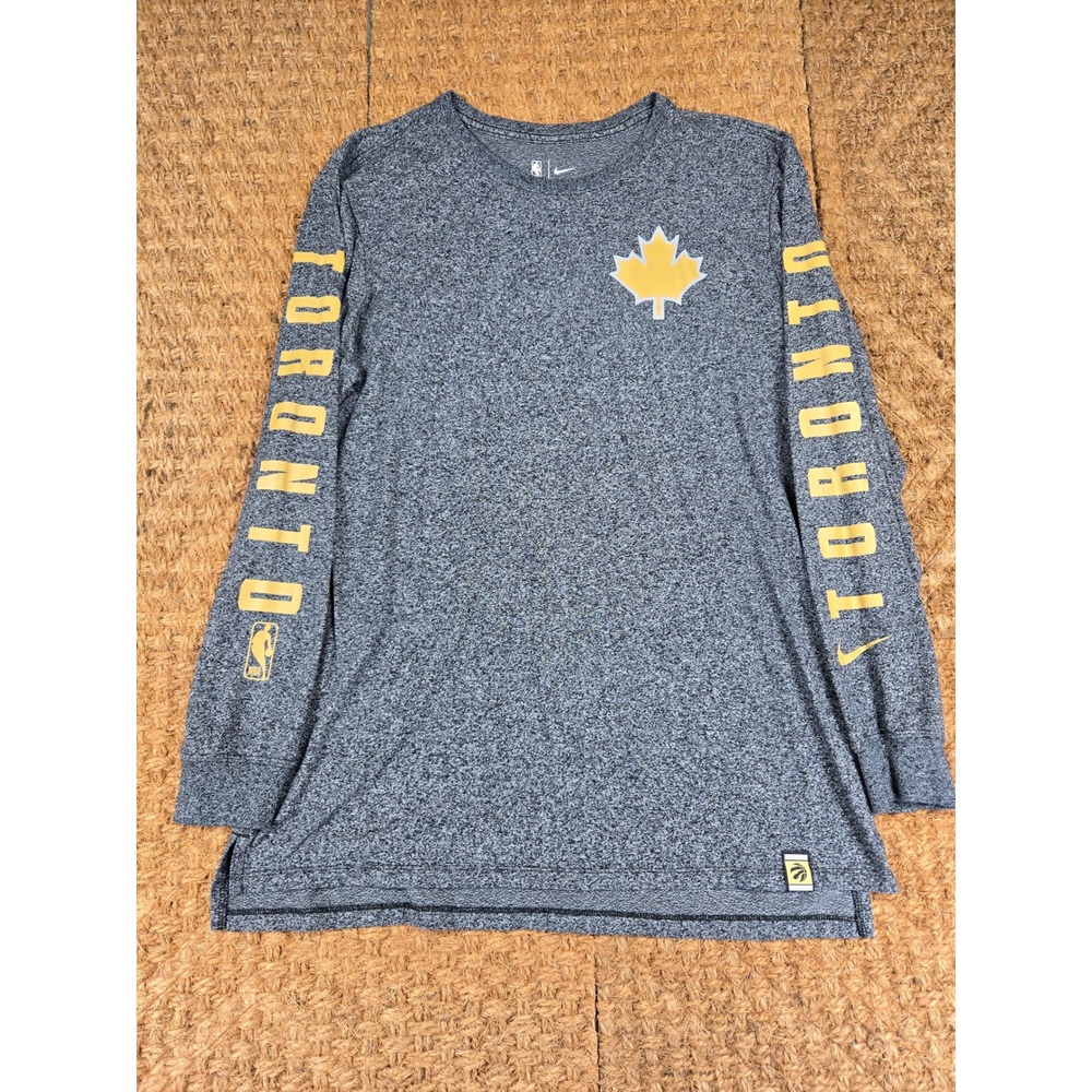 Nike NBA Toronto Raptors Long Sleeve Tee Shirt Men's L Heathered Gray Maple Leaf